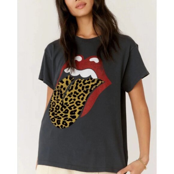 Daydreamer Rolling Stones Flocked Leopard Tongue Tour Tee 22796 - Picture 1 of 9